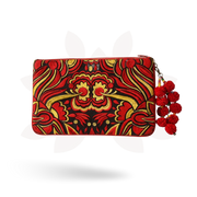 Soila Embroidered Pom Pom Clutch Boho Artisan Tablet Sleeve Fair Trade - Thailand