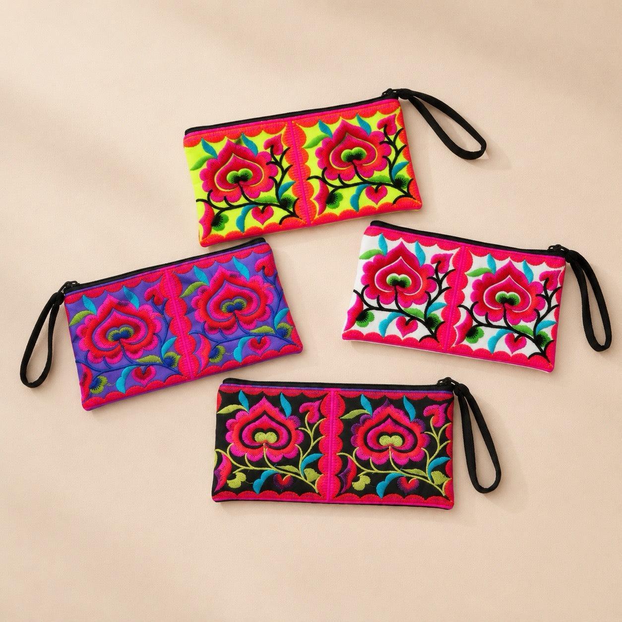 Hmong Embroidered Rectangle Small Wristlet Assorted - Thailand