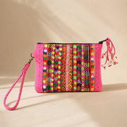 Shelly Vintage Textile Embroidered Unique Leather Wristlet - Thailand
