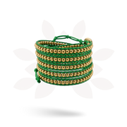 Lime Green Beaded Wrap Bracelet | Handmade Fair Trade Jewelry from Thailand | Boho Brass Bead