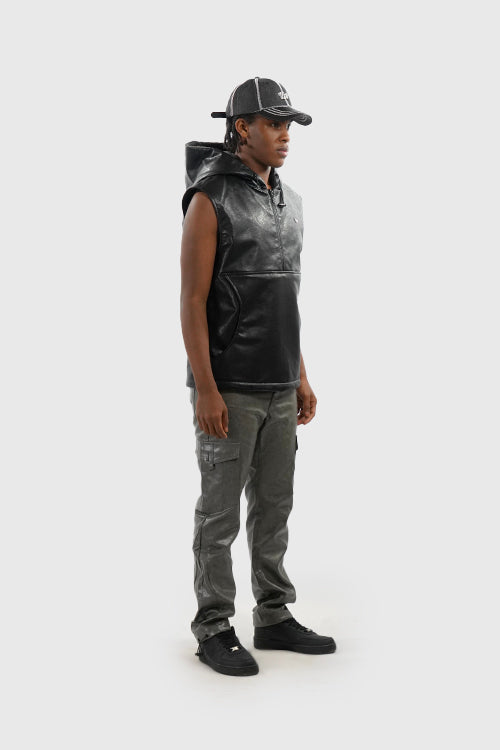 Waxed Faux Leather Brim Denim Dad Cap