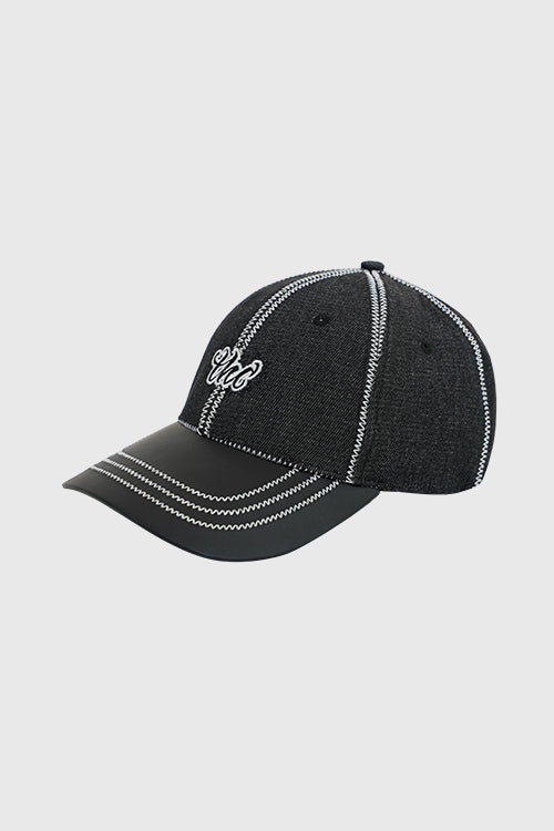 Waxed Faux Leather Brim Denim Dad Cap