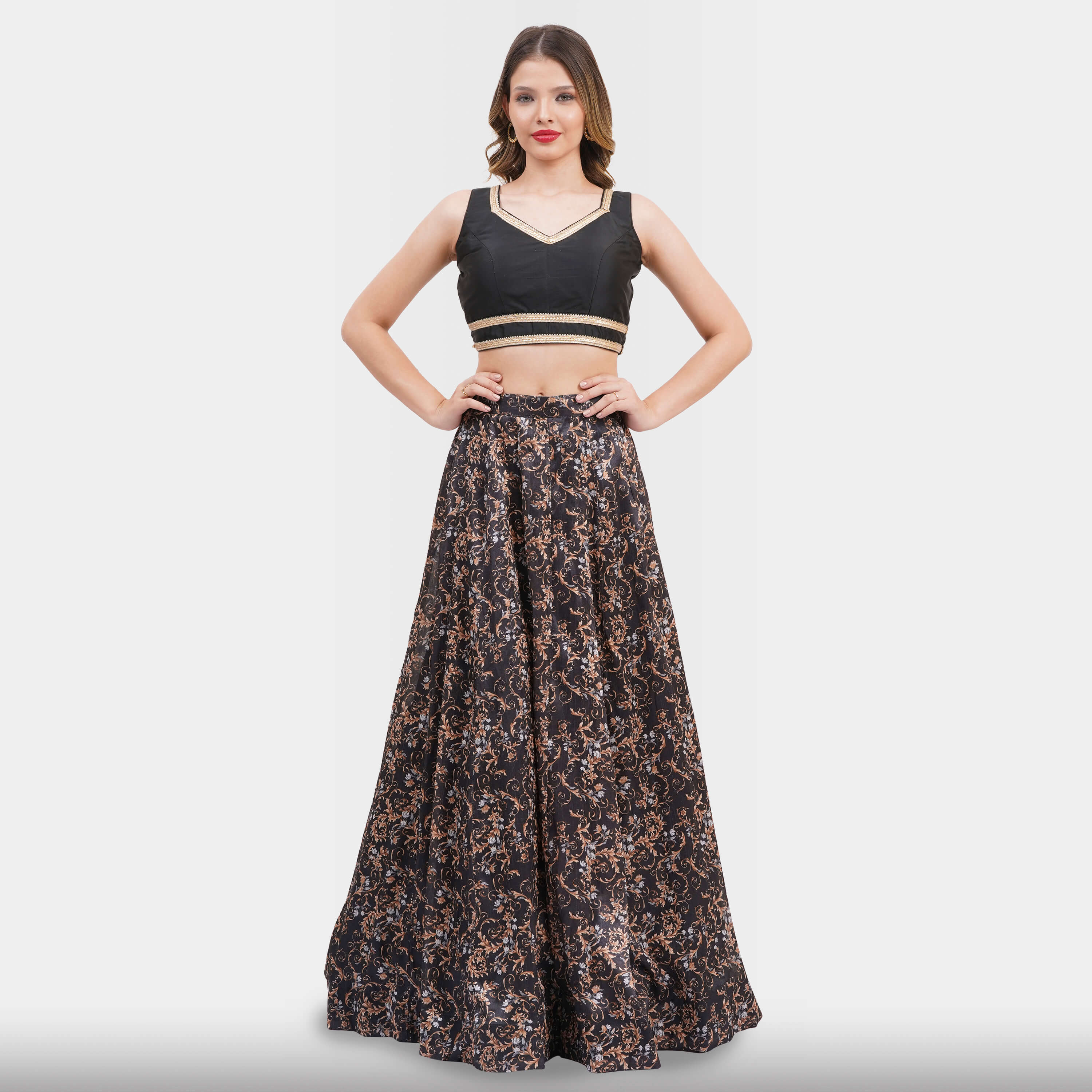 Black Floral Lehenga Choli Set For Evening Wear