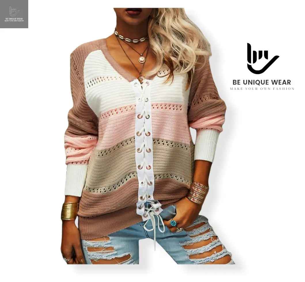 Block Lace Up Cardigan