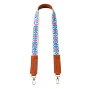 Mai Woven Bag Strap - Blue & Pink with Leather