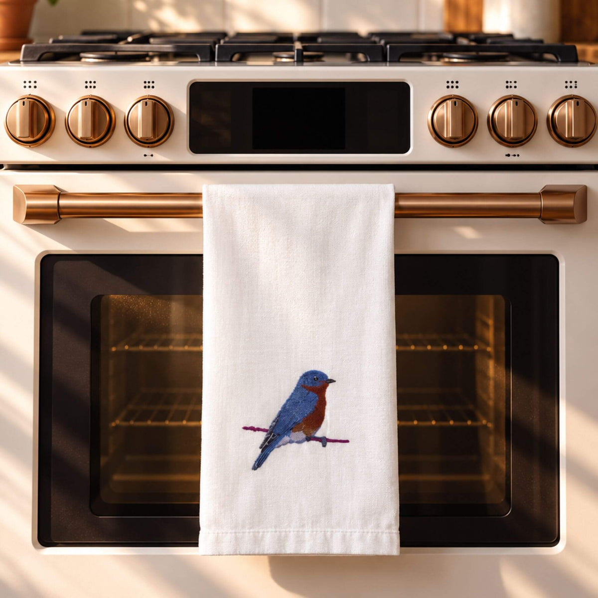100% Cotton Tea Towels with Bird Embroidery - Kitchen Towels
