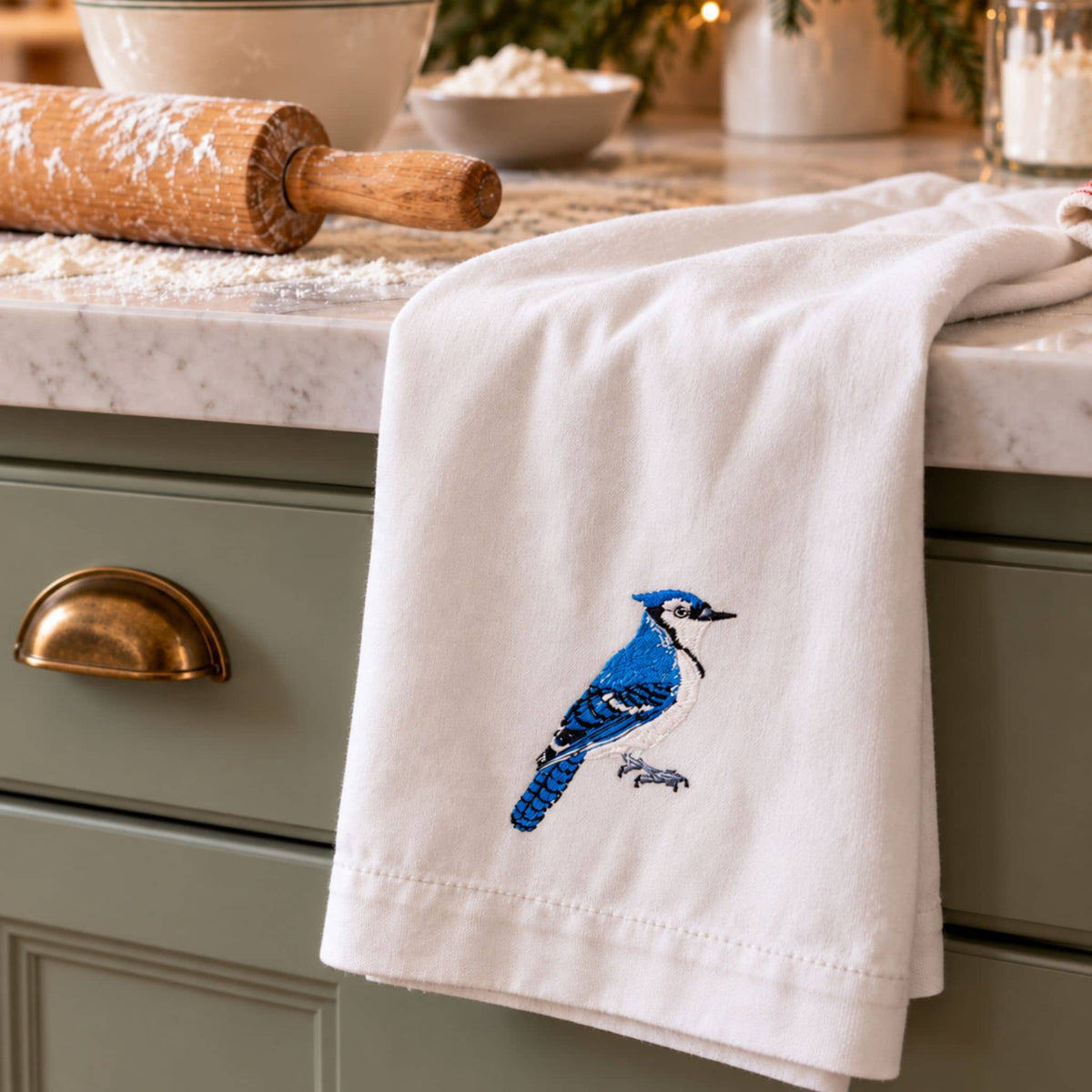 100% Cotton Tea Towels with Bird Embroidery - Kitchen Towels
