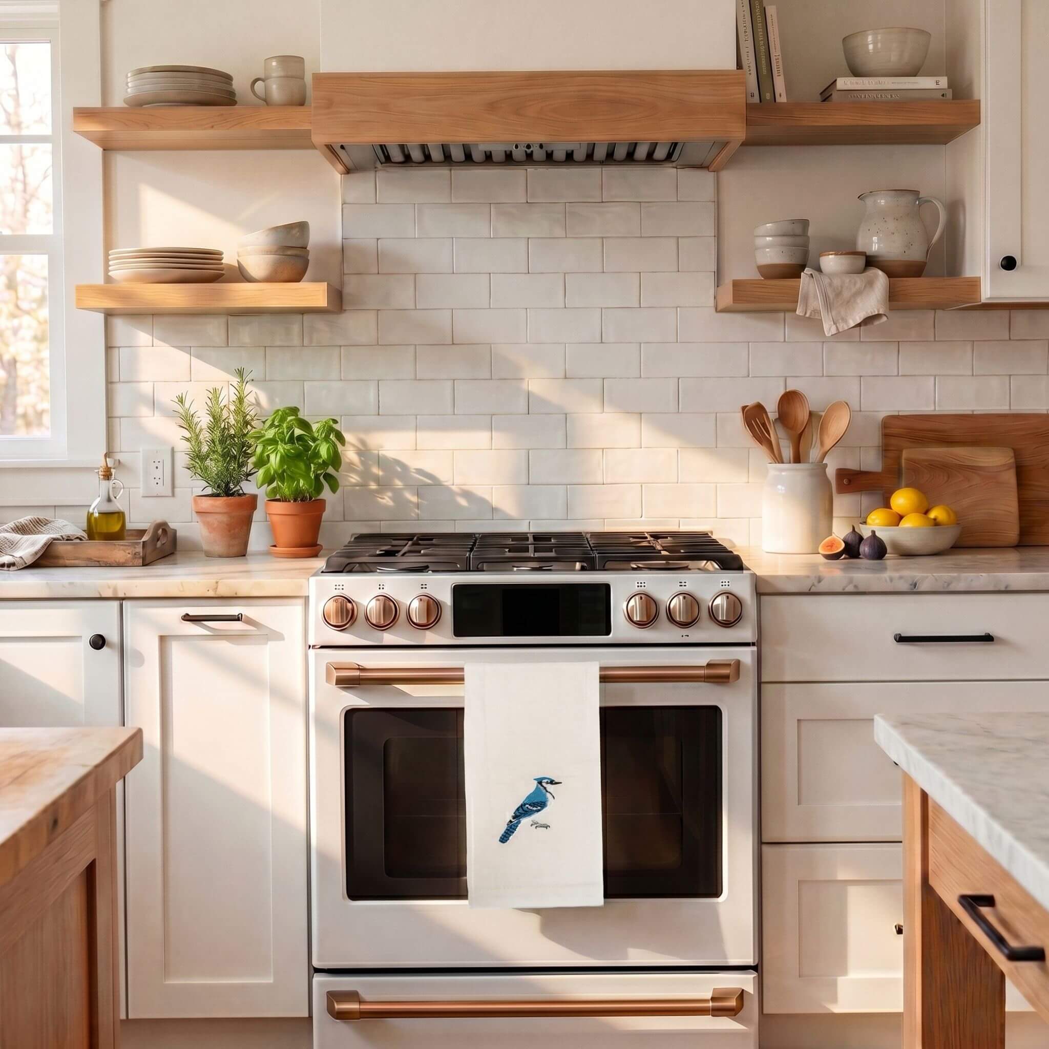 100% Cotton Tea Towels with Bird Embroidery - Kitchen Towels