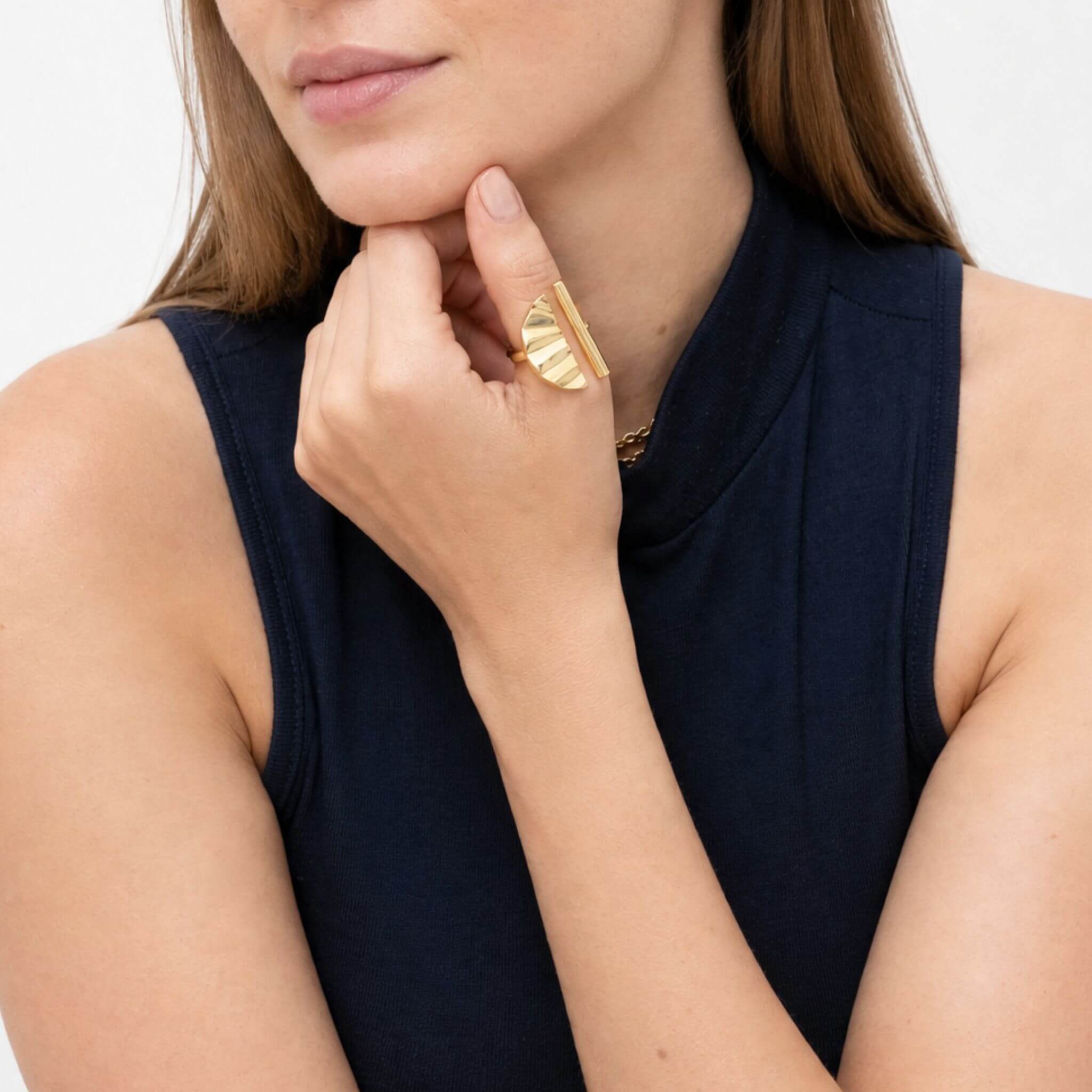 Nika Bar and Semicircle Adjustable Ring for Women