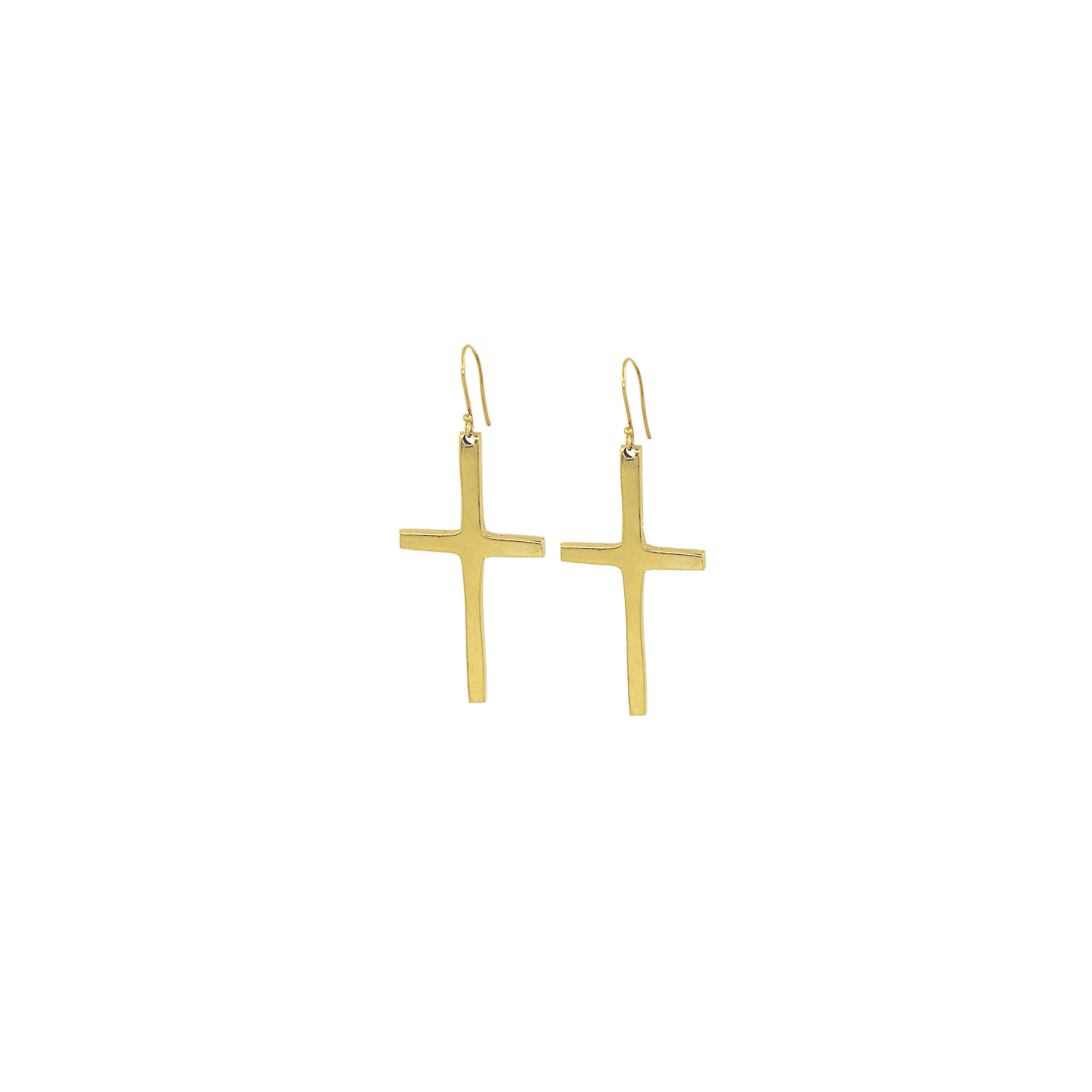 Brass Dangle Cross Earrings for Men and Women