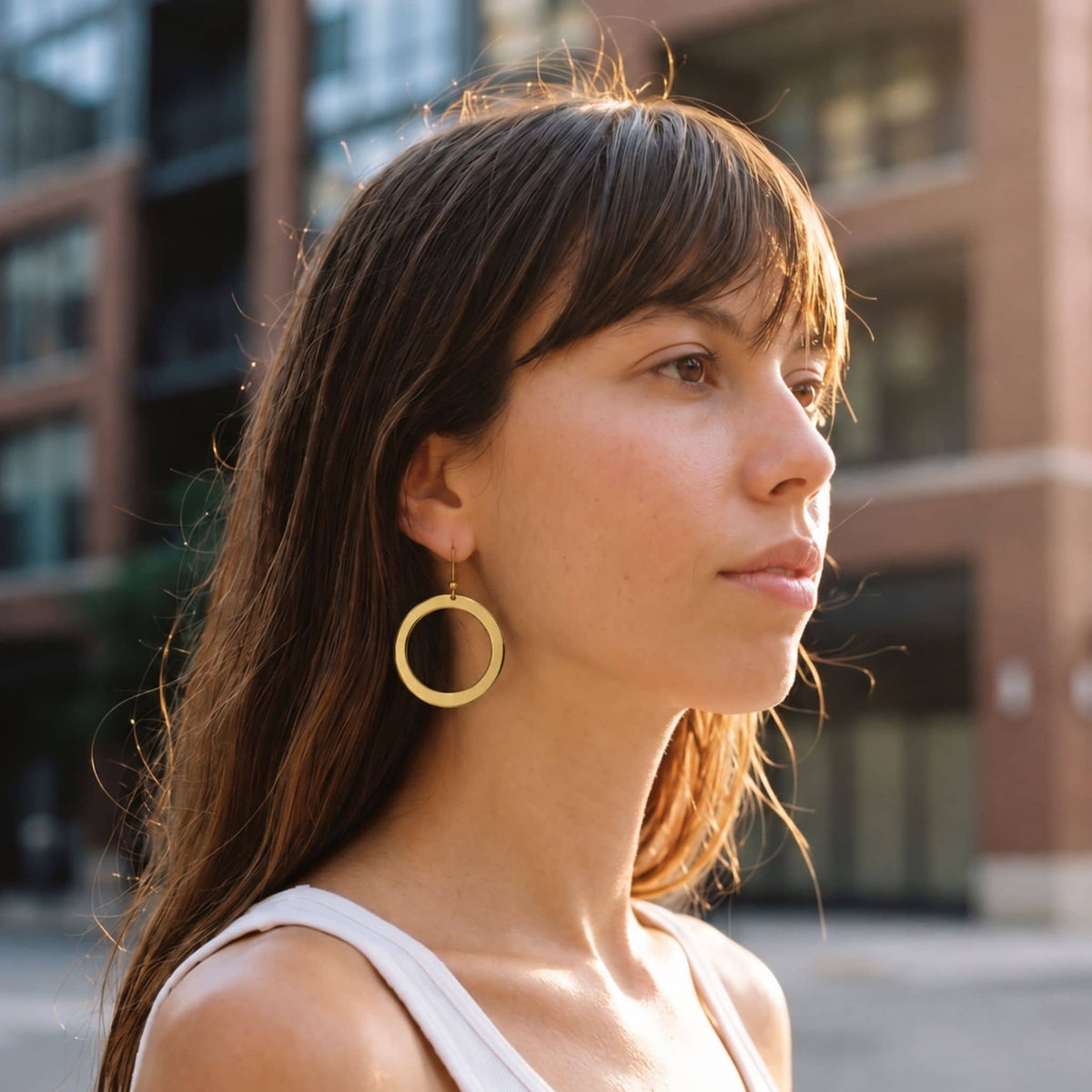 Sura Brass Circular Drop Hoop Earrings for Women