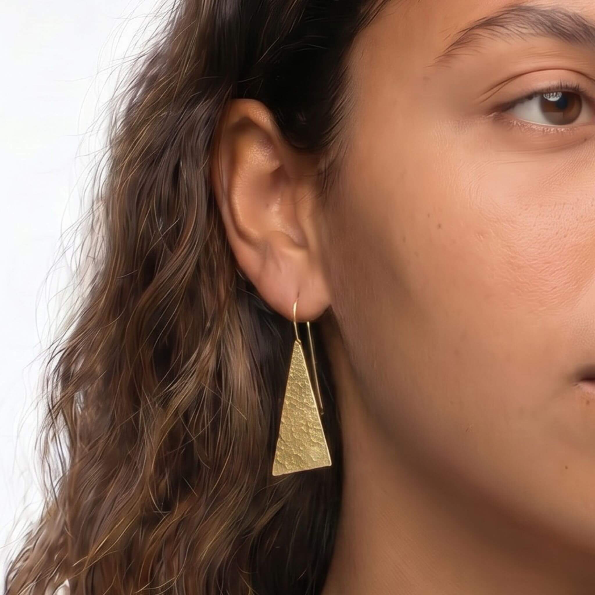 Brass Long Star Triangle Earrings for Men and Women - Ziwa