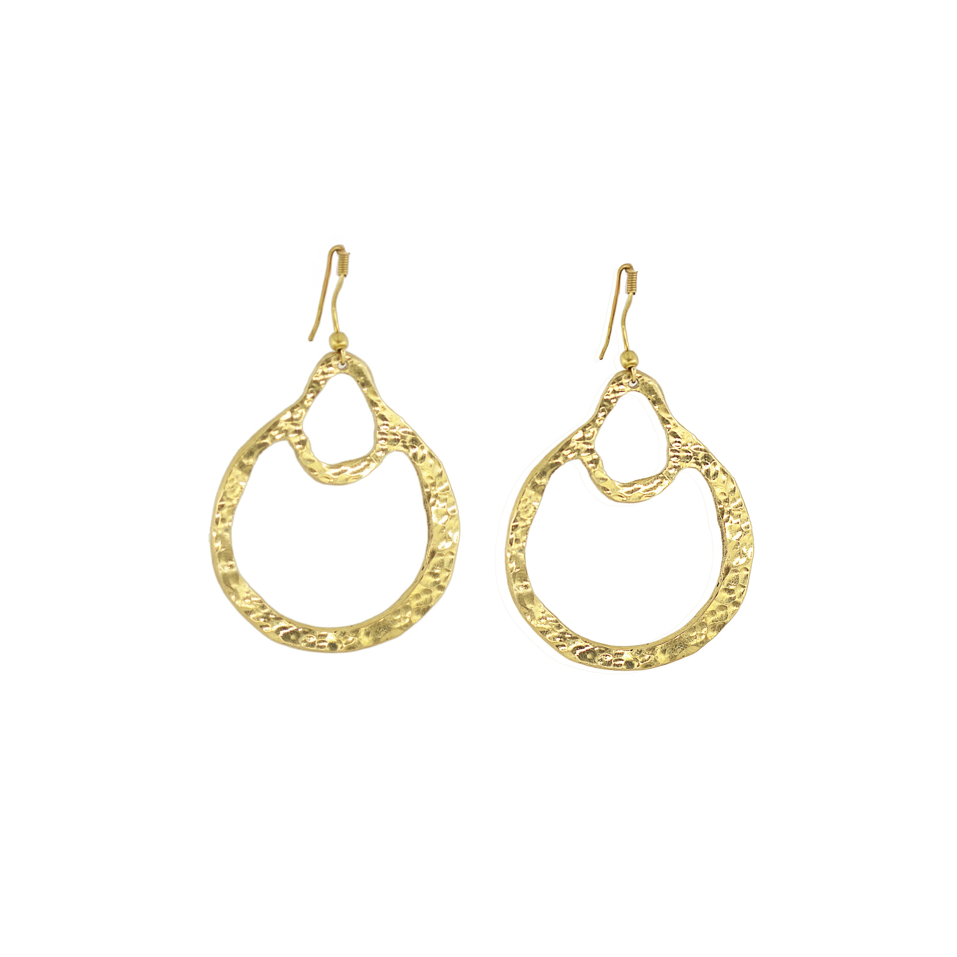 Hammered Double Teardrop Brass Earrings for Women - Kobe