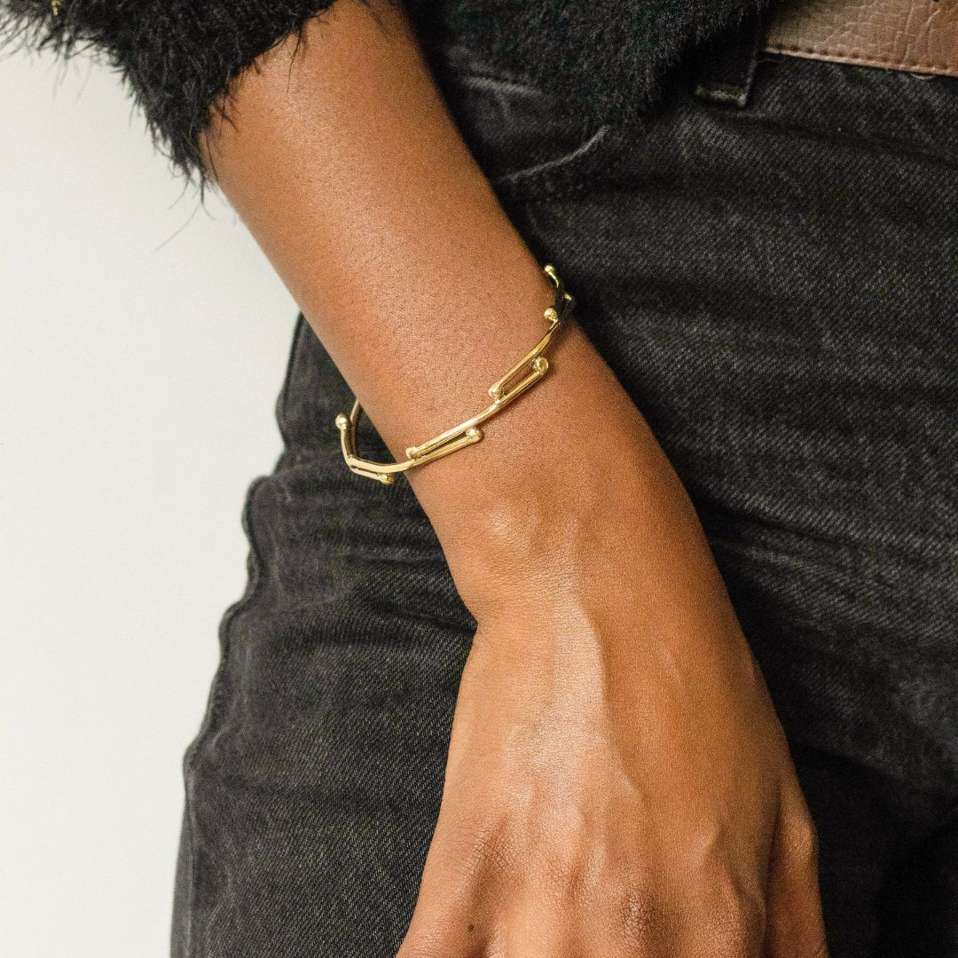 Handmade Brass Round Link Bangle - Kaya Bracelet