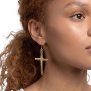 Brass Dangle Cross Earrings for Men and Women