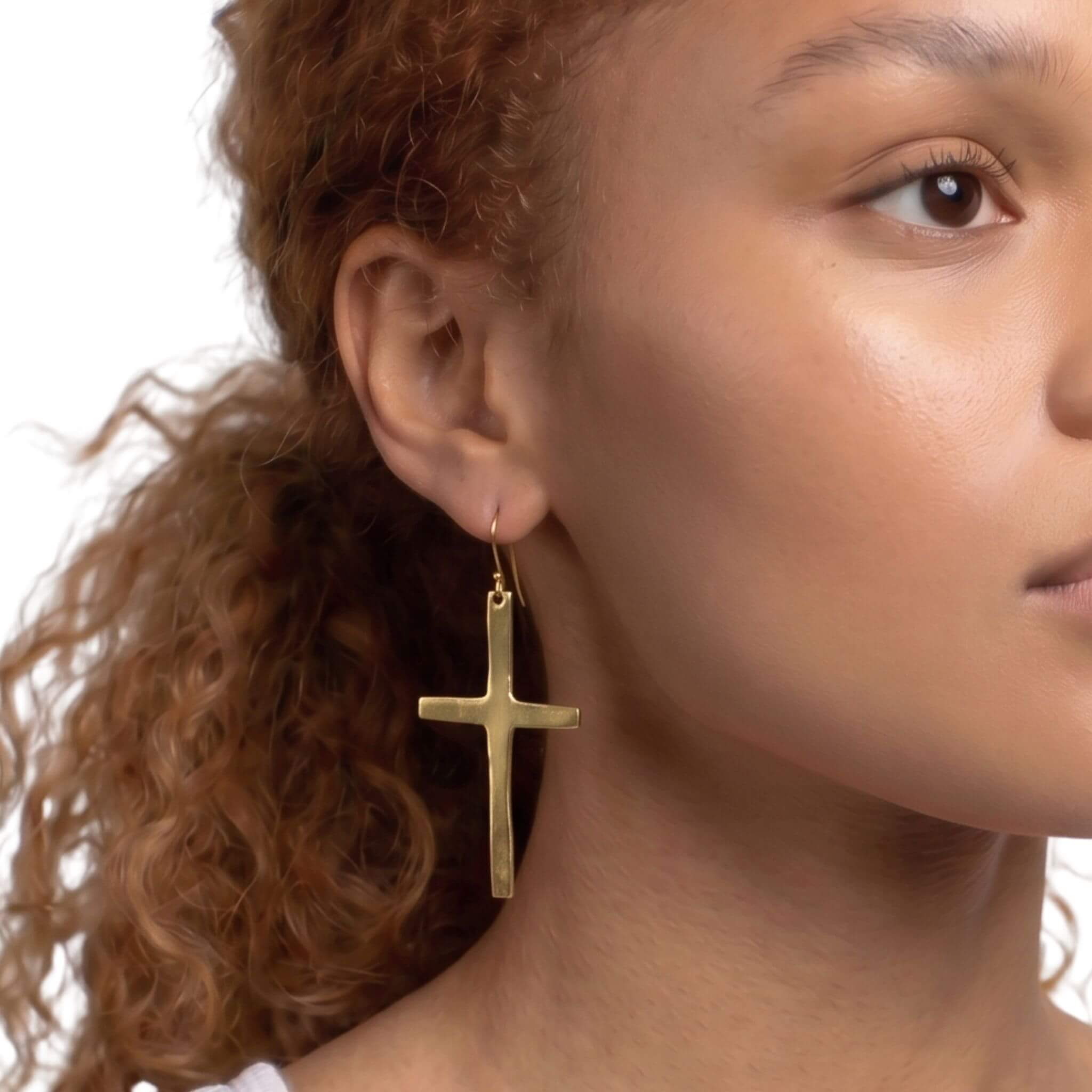Brass Dangle Cross Earrings for Men and Women