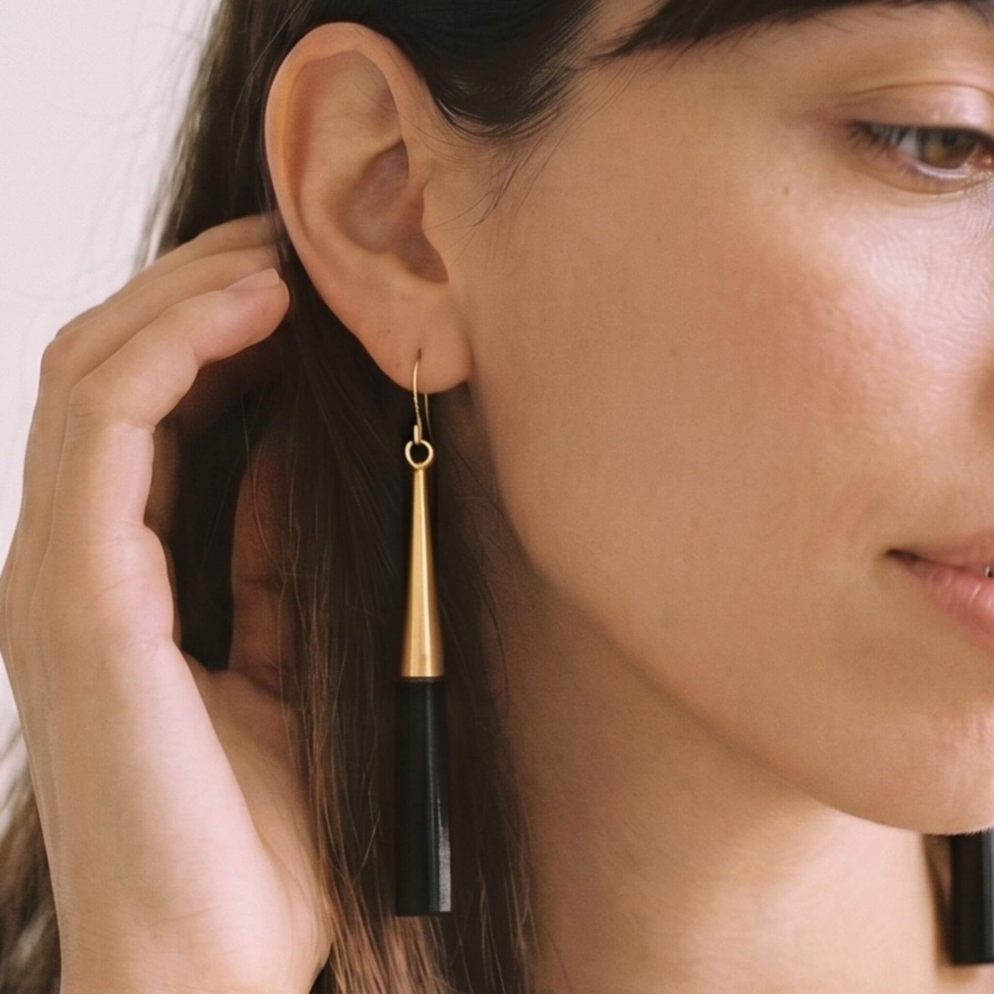 Horn and Recycled Brass Drop Hook Earrings - Lulu