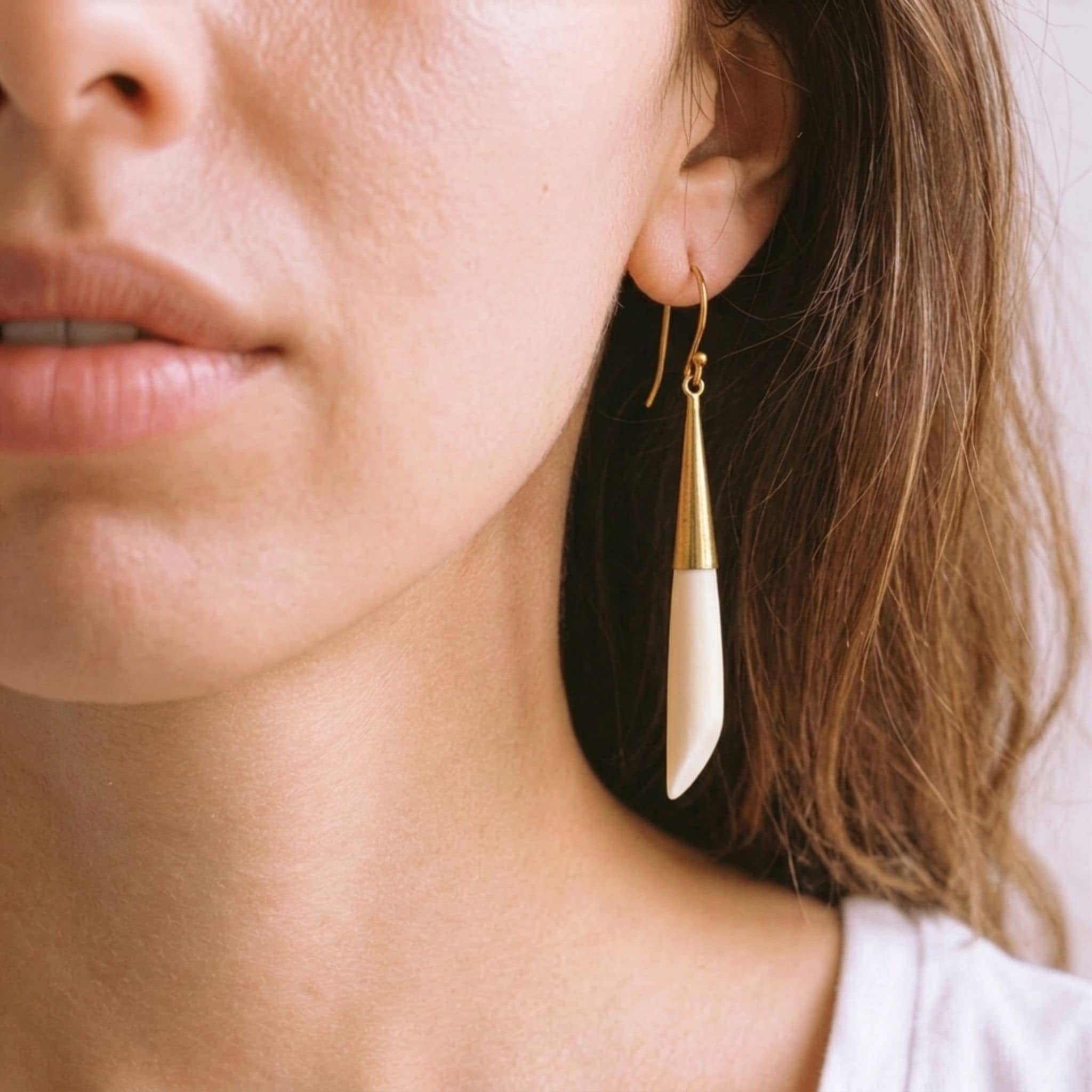 Brass Teardrop and Bone Earrings for Women - Shela