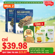 Amazin Choices Premium Seaweed & Nut Snack Bars (2 Boxes, 32 Bars) with a Curated Vietnamese Snack Collection: Soft Dried Spicy Mango, Soft Dried Guava & Toasted Coconut Crackers