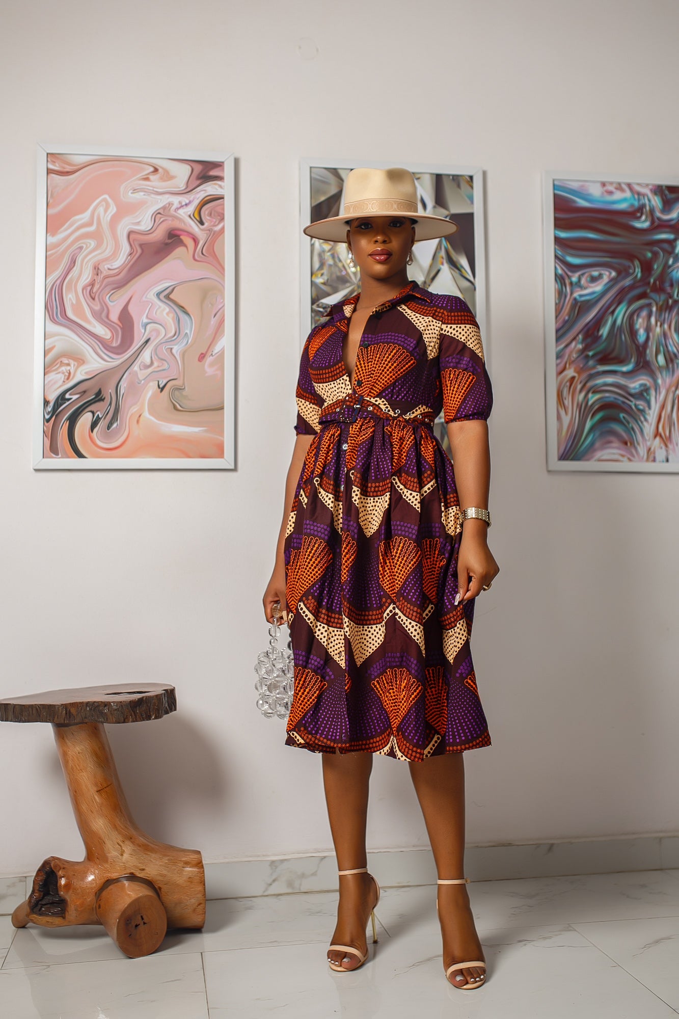 MOREMI AFRICAN PRINT BUTTON DOWN DRESS [PURPLE]