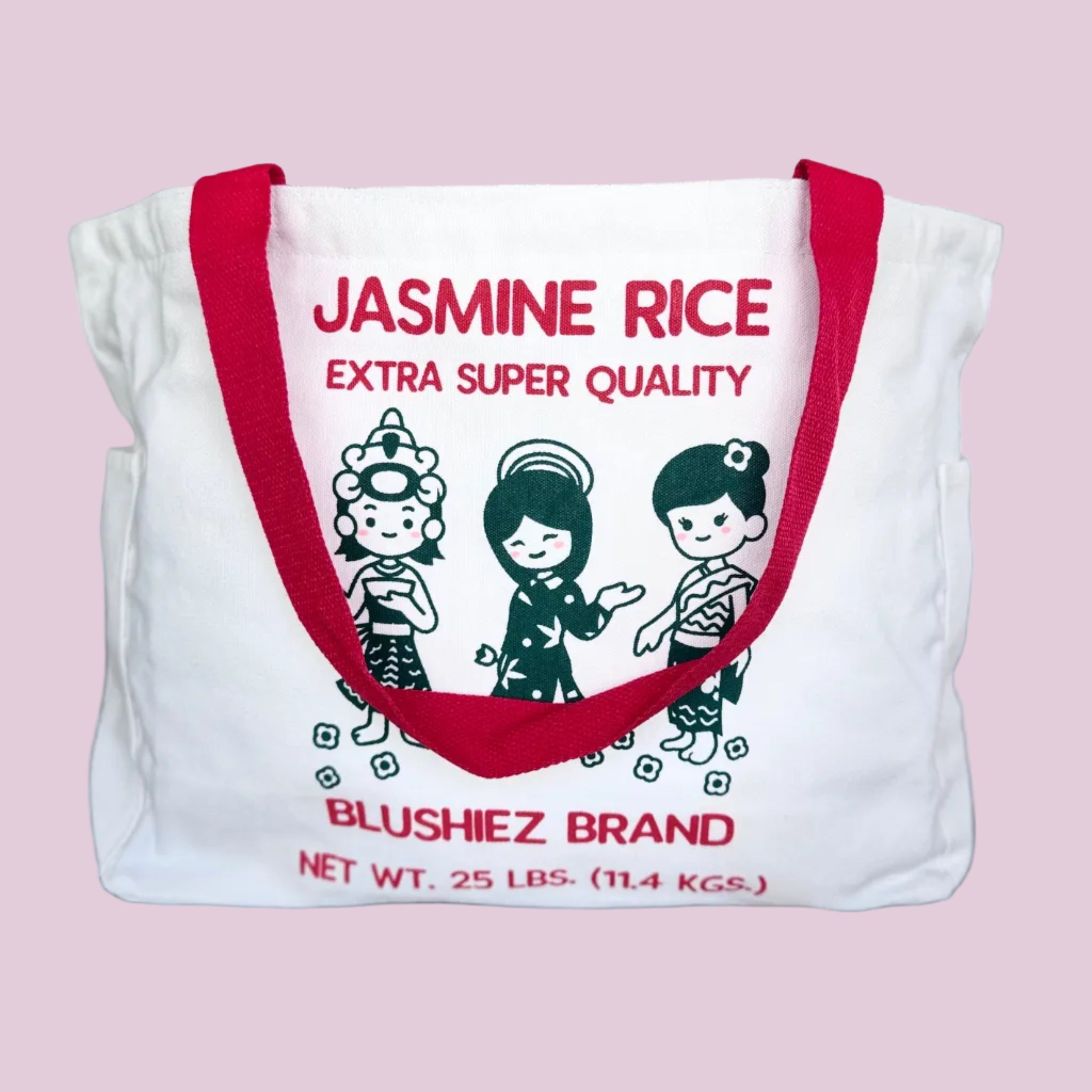 Premium Jasmine Rice Tote Bag – 15″ Canvas Zip-Top Bag with Inner & Side Pockets