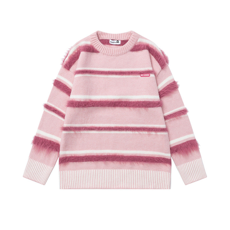 Color-block Knit Sweater with Women's Beanie Set - Youthful Y2K