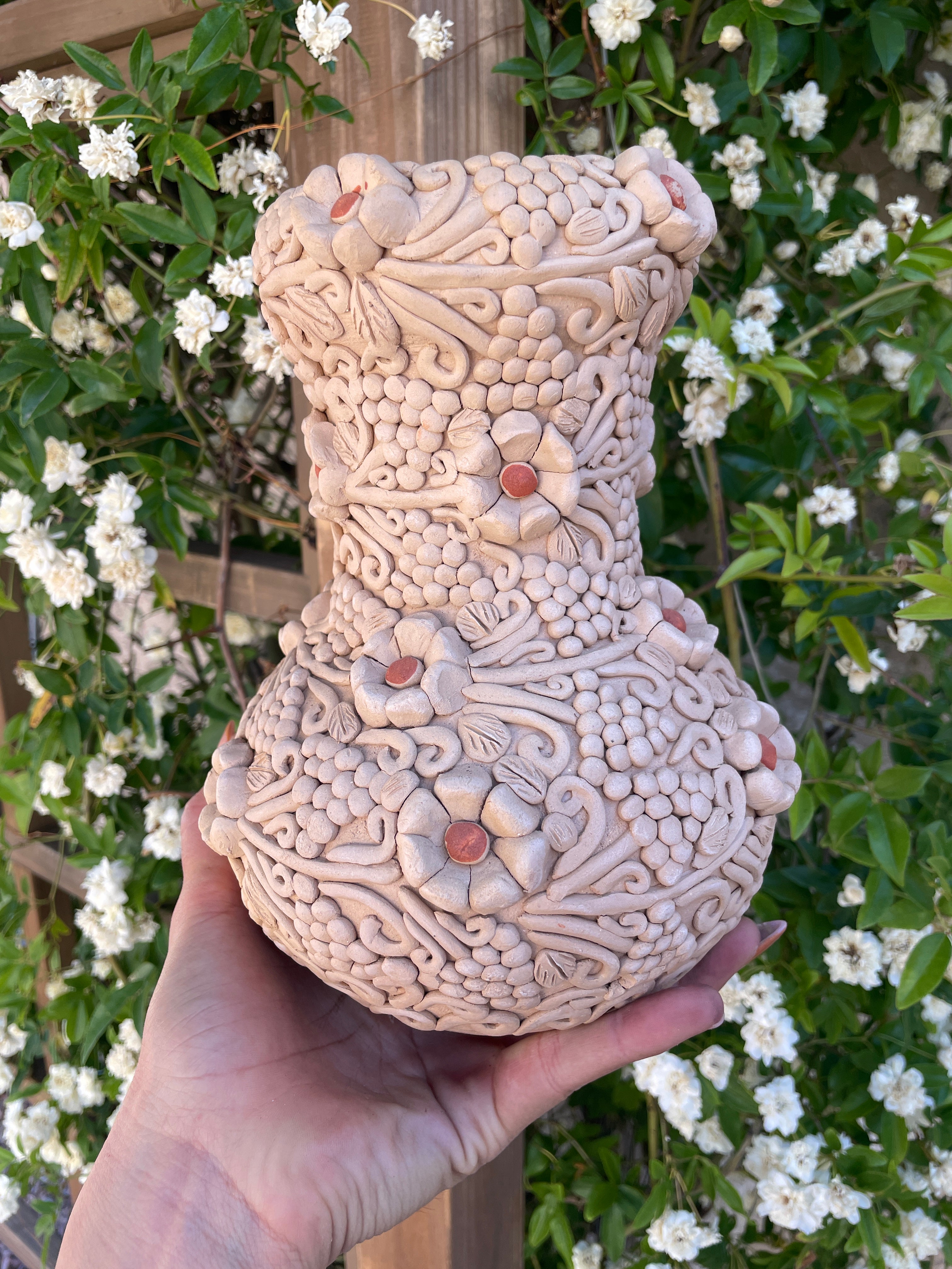 Oaxaca Pottery Vase Large Vase - Florero Bordado En Barro