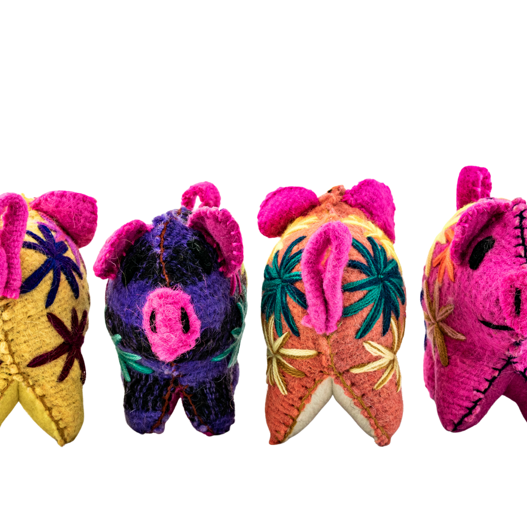 Rosie the Pig: Repurposed Wool Boho Decor - Mexico