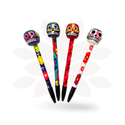 Hand-Painted Sugar Skull Ceramic Floral Pen - Unique Mexican Design - Mexico