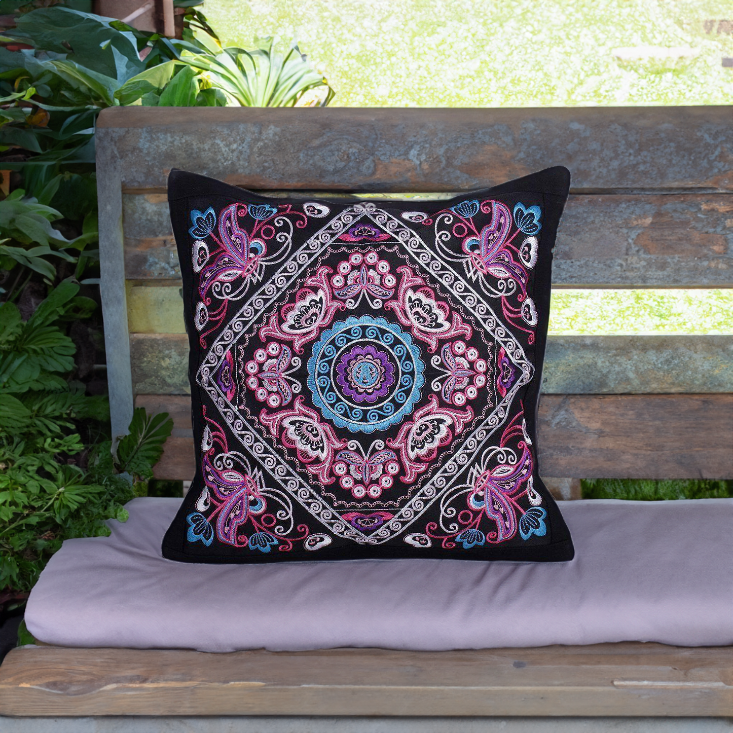 Diamond Flower Embroidered Pillow Cover - Thailand