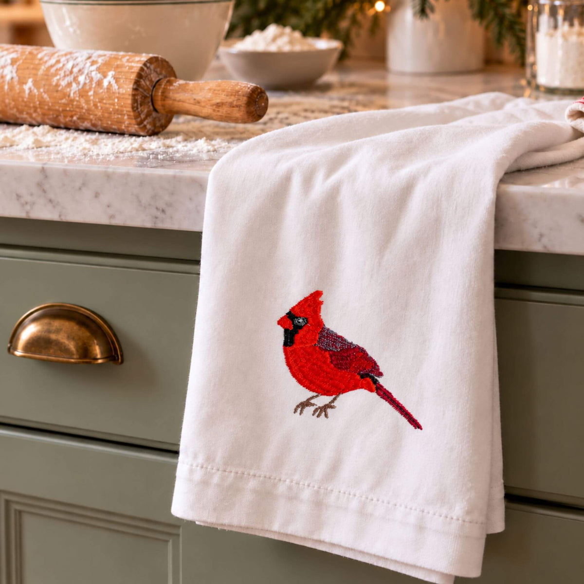 100% Cotton Tea Towels with Bird Embroidery - Kitchen Towels
