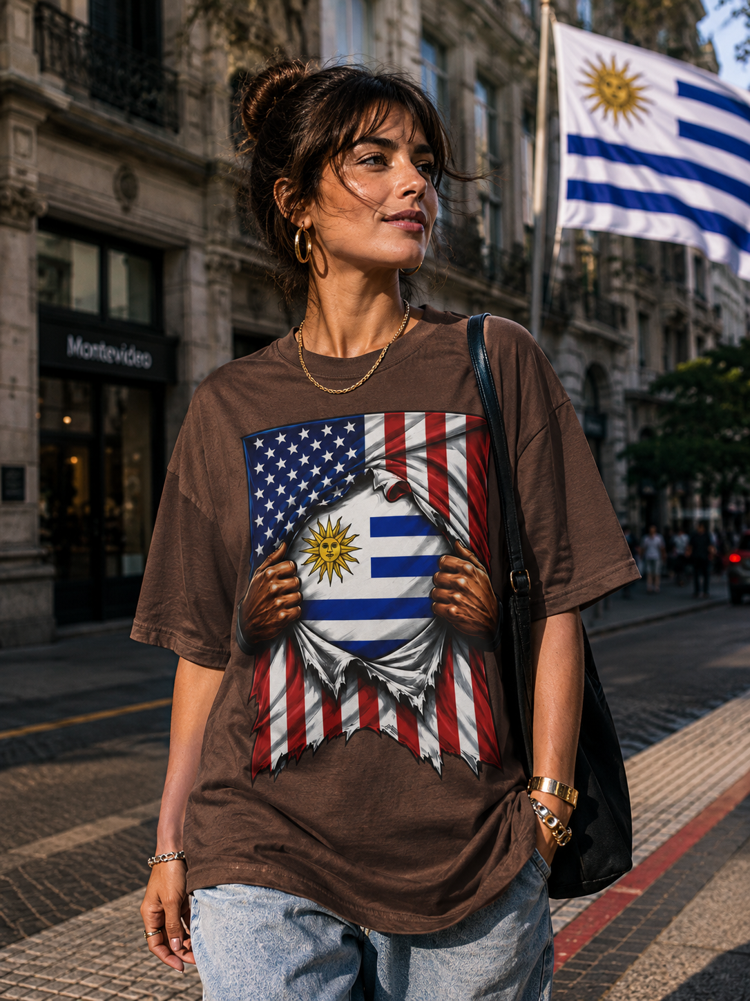 Uruguay Flag + USA Flag Pride T-shirt | Uruguayan + American Flag Rip 4th Of July | Funny Viral Latino Tees | Unisex - 4 Colors