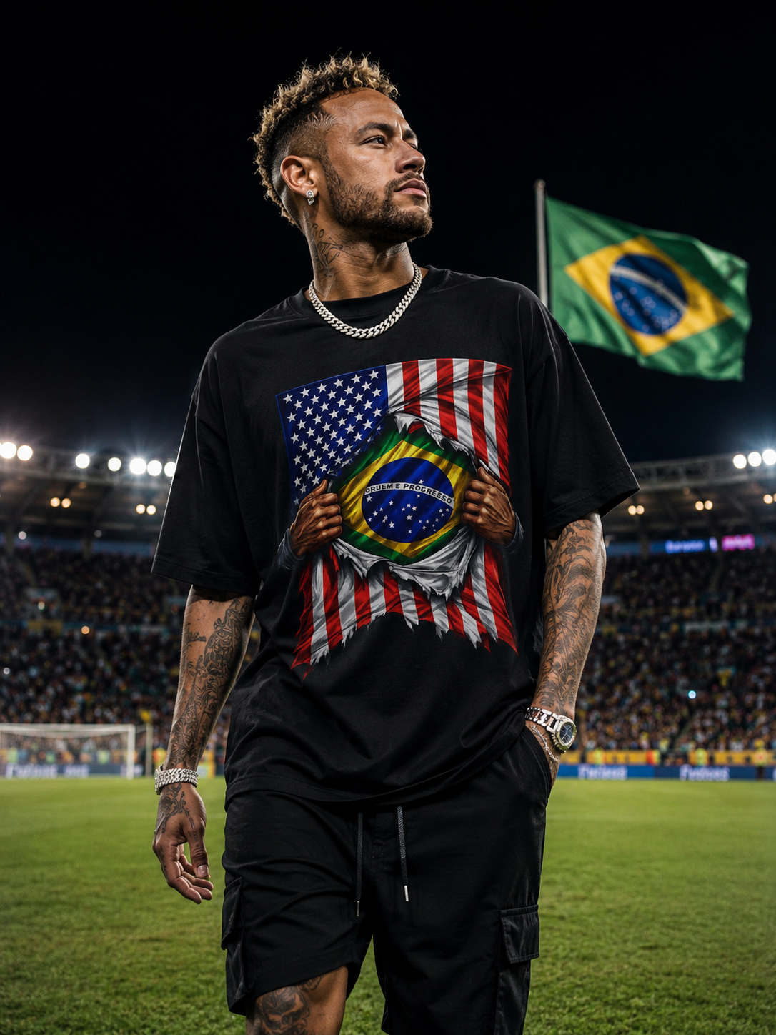 Brazil Flag + USA Flag Pride T-shirt | Brazilian + American Flag Rip 4th Of July | Funny Viral Latino Tees | Unisex - 4 Colors