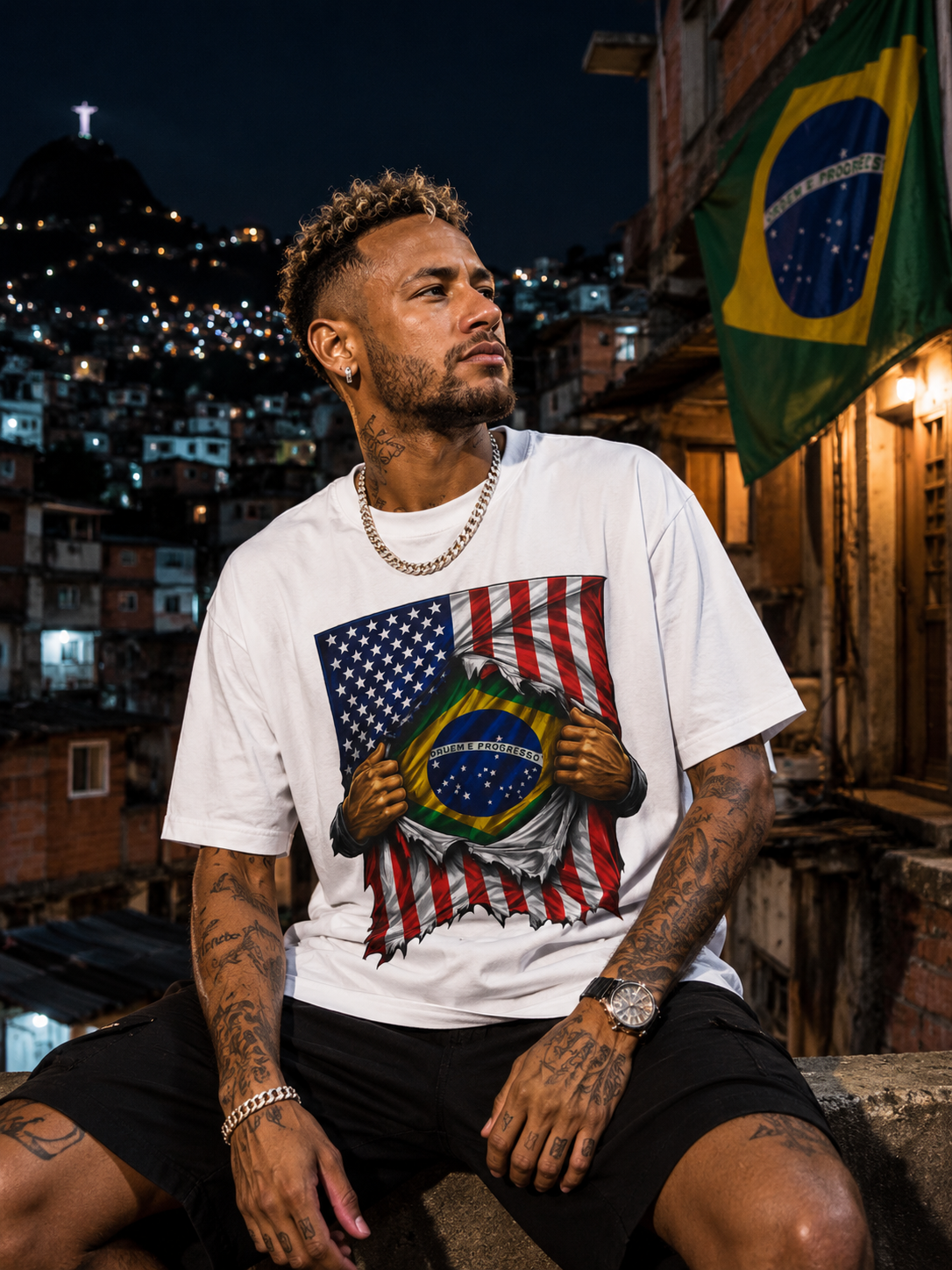 Brazil Flag + USA Flag Pride T-shirt | Brazilian + American Flag Rip 4th Of July | Funny Viral Latino Tees | Unisex - 4 Colors