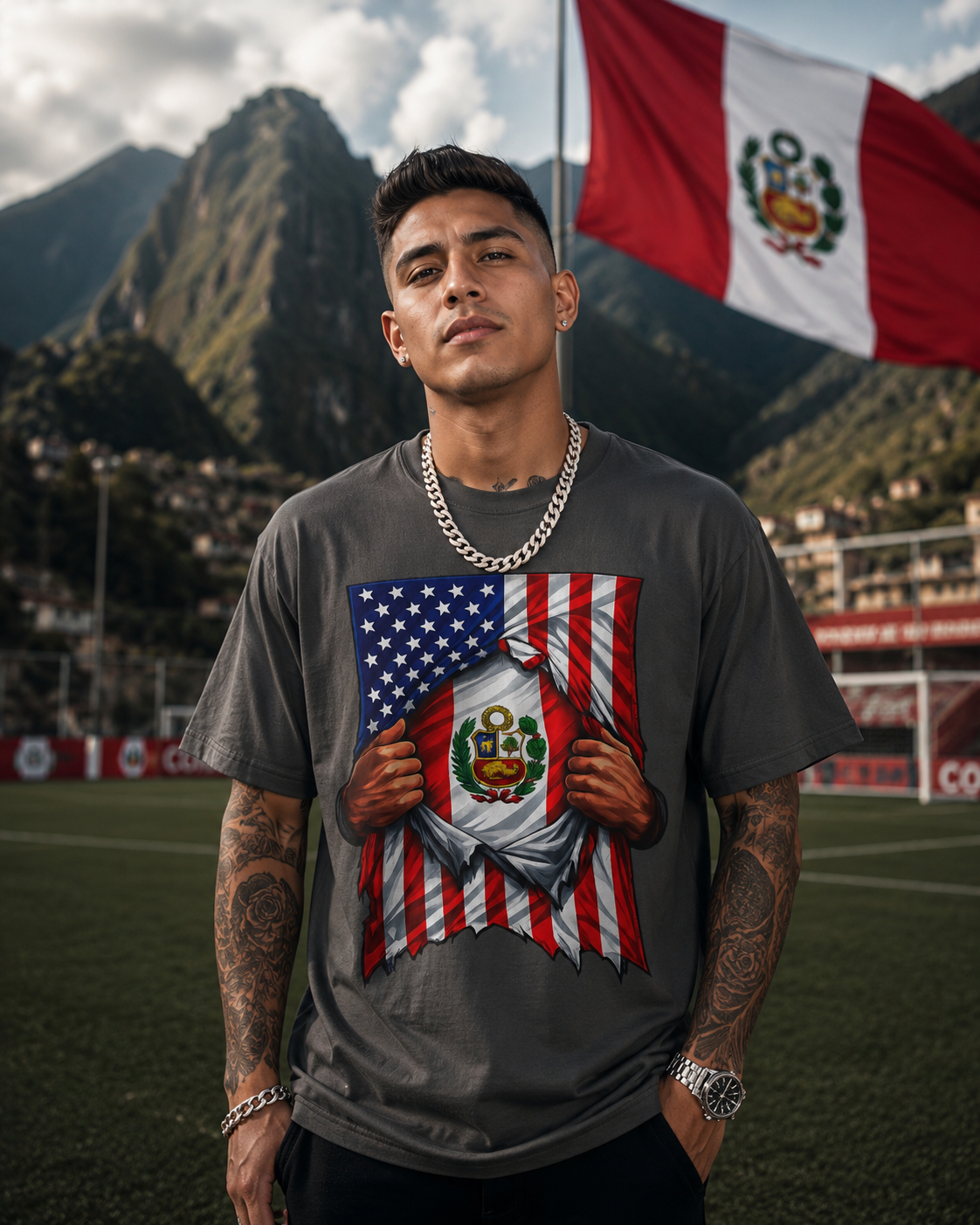 Peru Flag + USA Flag Pride T-shirt | Peruvian + American Flag Rip 4th Of July | Funny Viral Latino Tees | Unisex - 4 Colors