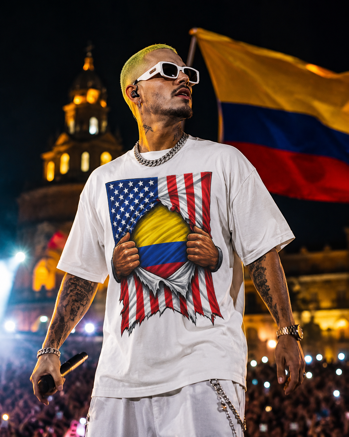 Colombia Flag + USA Flag Pride T-shirt | Colombian + American Flag Rip 4th Of July | Funny Viral Latino Tees | Unisex - 4 Colors