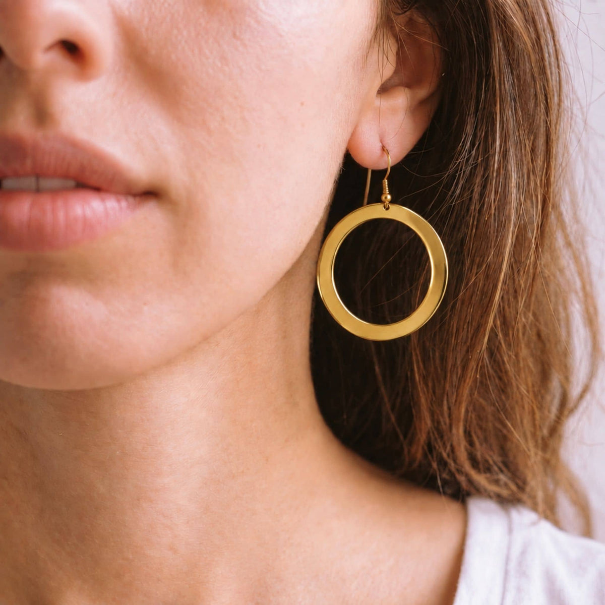 Sura Brass Circular Drop Hoop Earrings for Women