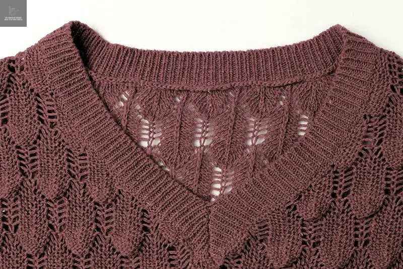 Color Block V _Neck Hollow_Out Sweater