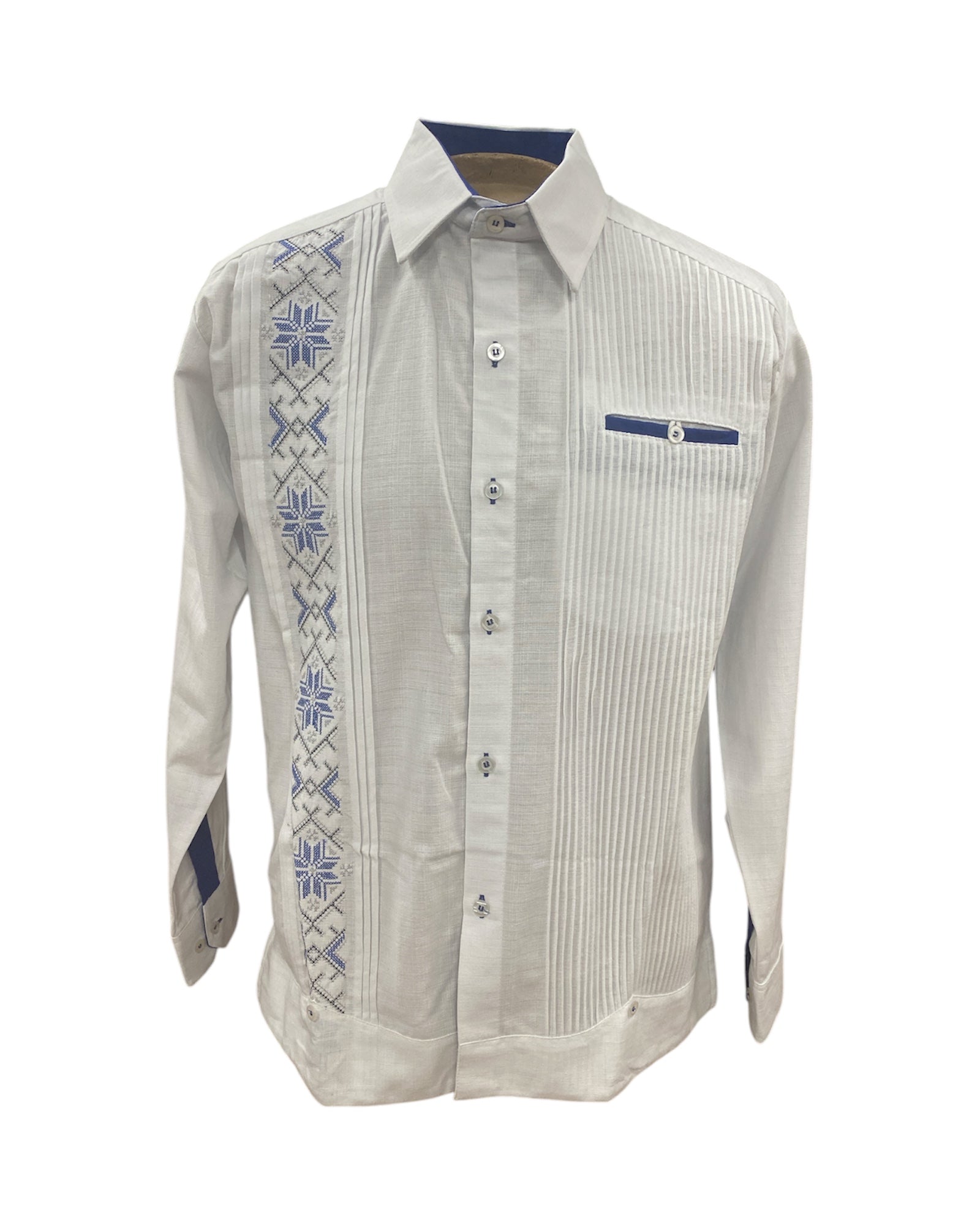 Men's Guayabera Cabos White Royal Blue