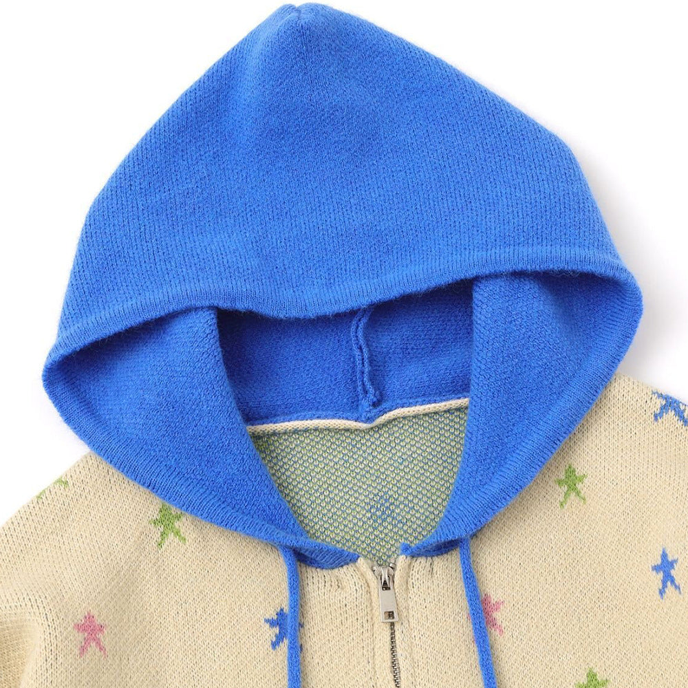 Starry Contrasting Hooded Knitted Sweater