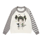 Star Stripe Raglan Mink Knit Sweater Unisex Cool Crewneck Knitwear