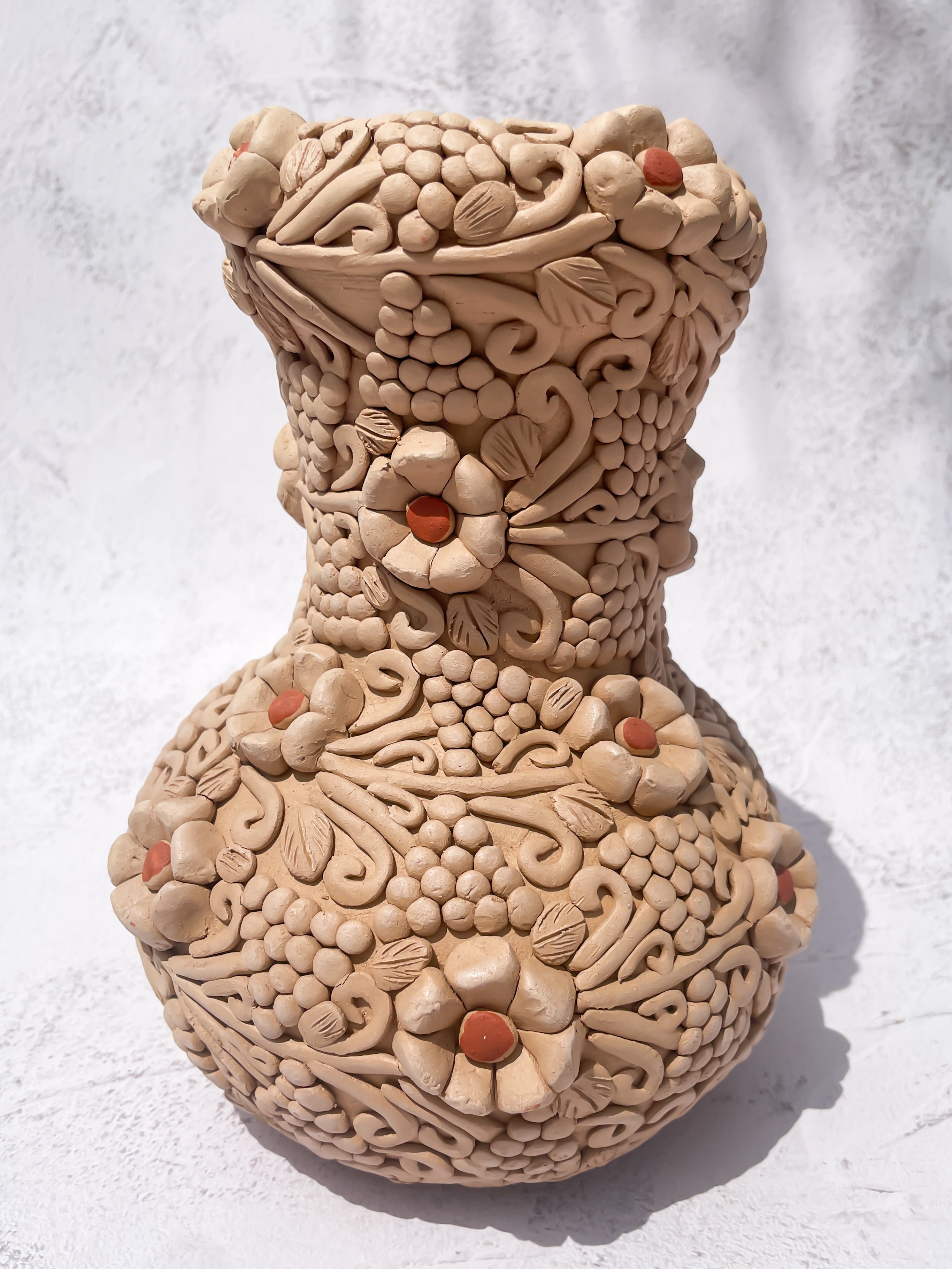 Oaxaca Pottery Vase Large Vase - Florero Bordado En Barro