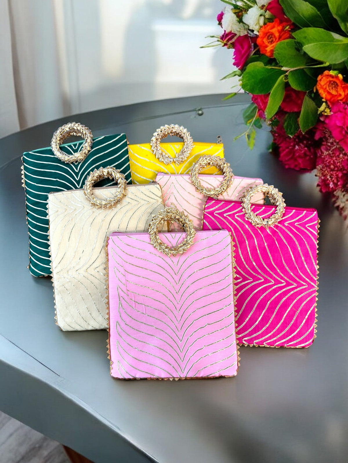 Gota Patti Bag With Handle & Zipper, Set of 6