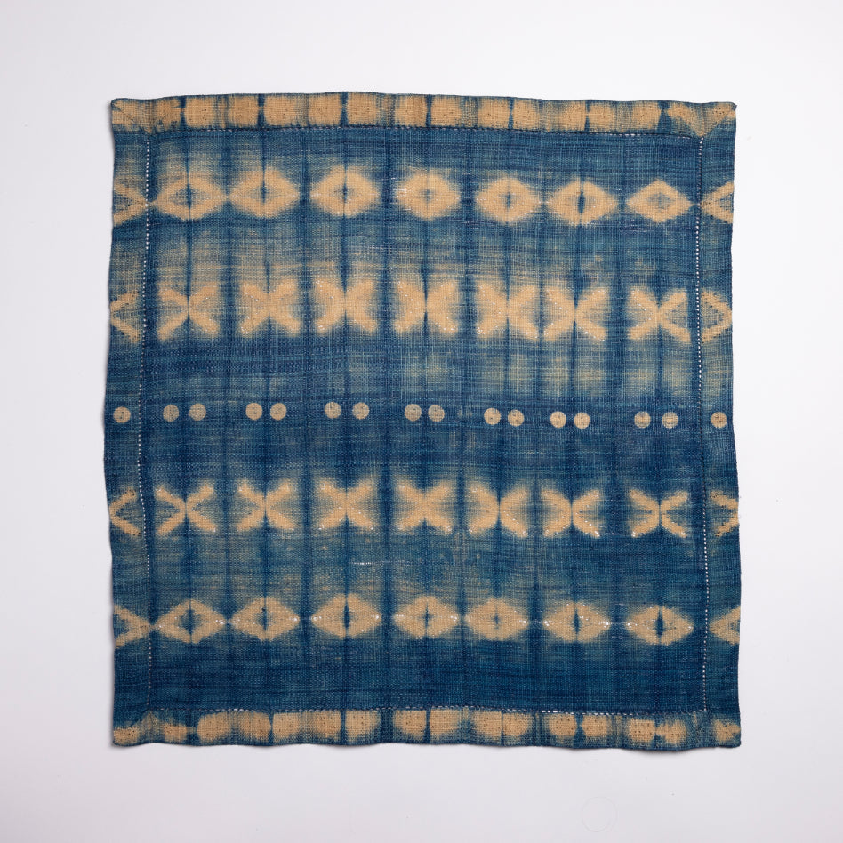 Raffia Table Top Centerpiece - Cocoon & Moth Pattern - Indigo