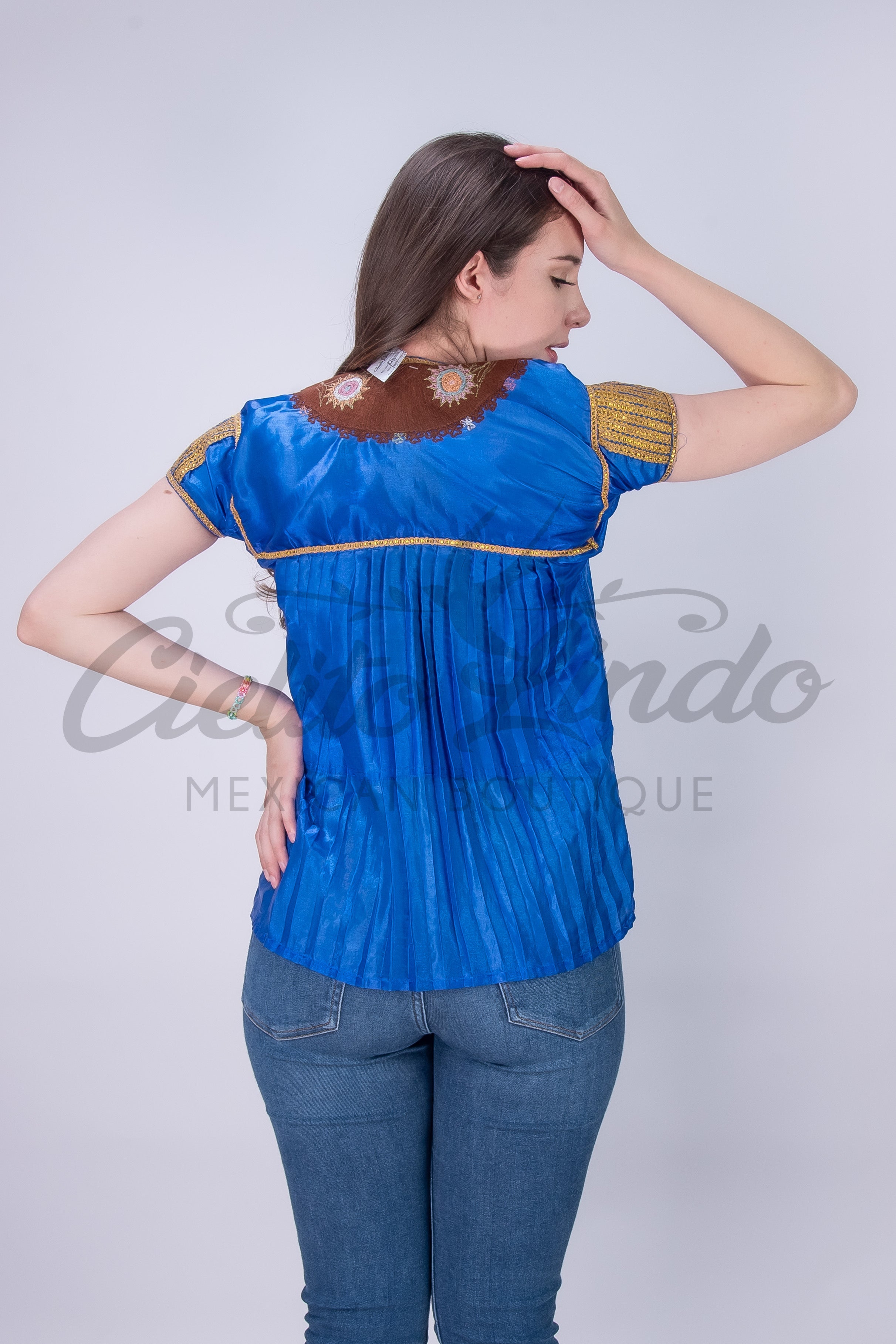 Mexican Blue Sateen Top Chamula