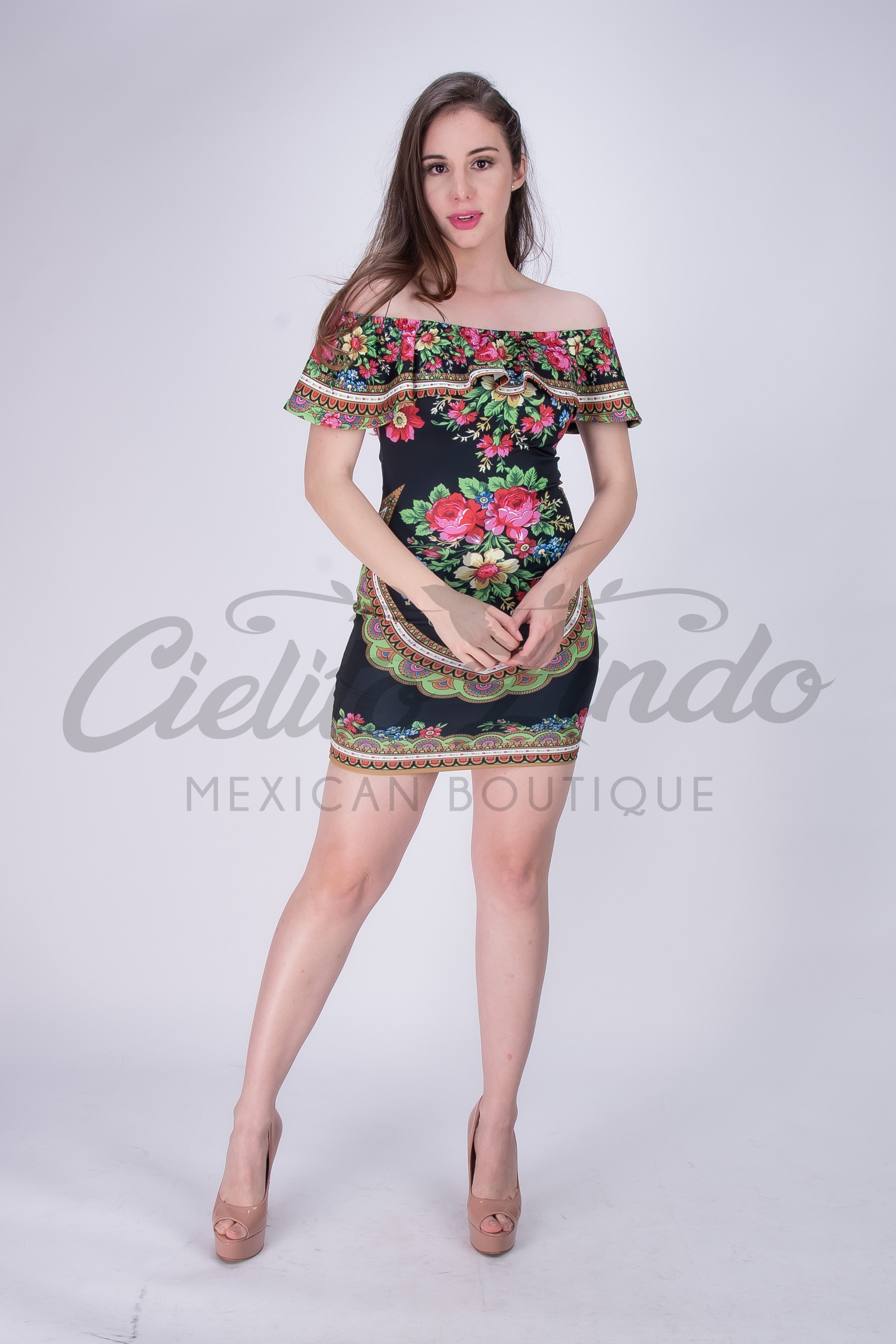 Mexican Patria Printed Dress Black