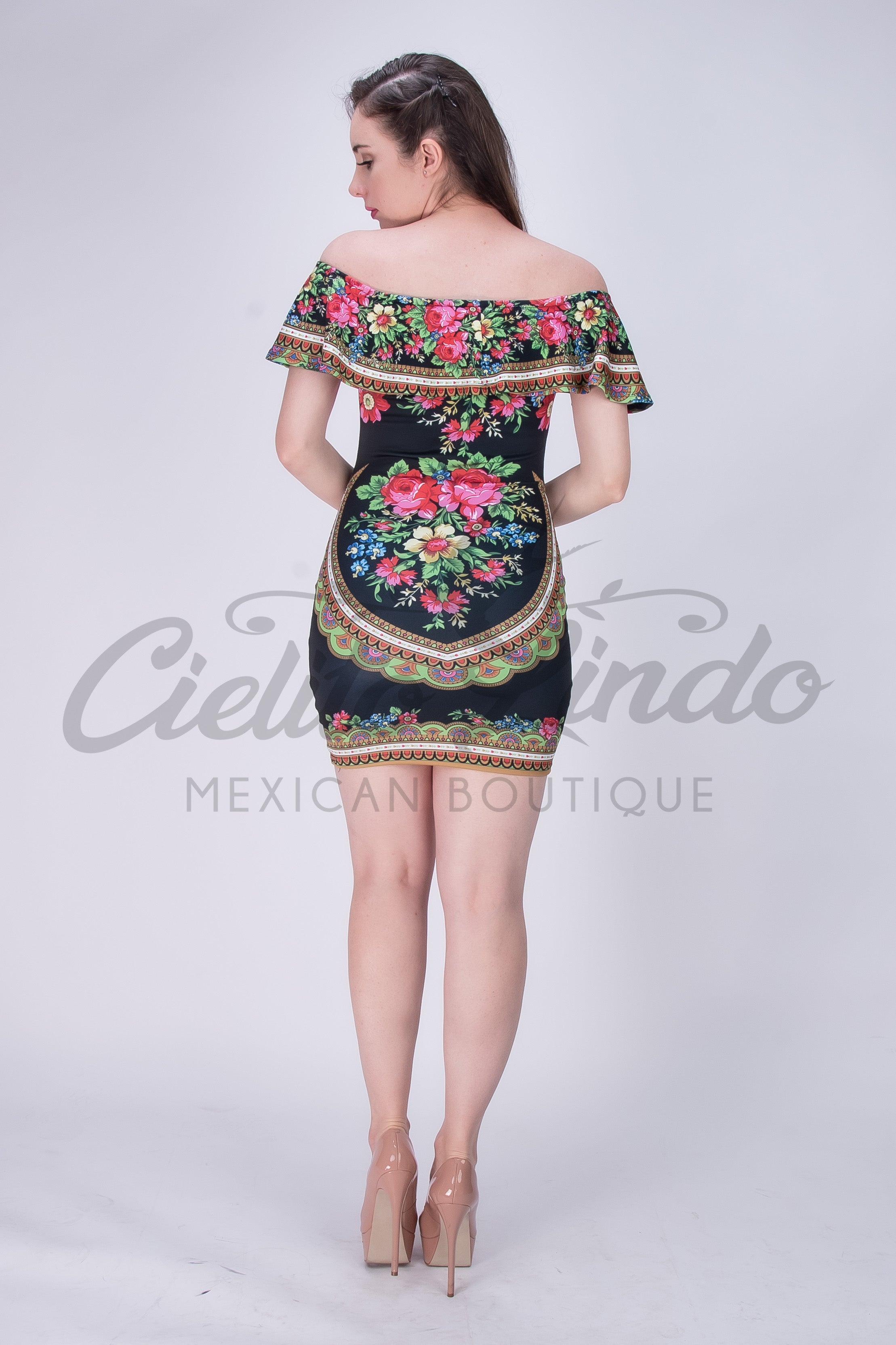 Mexican Patria Printed Dress Black