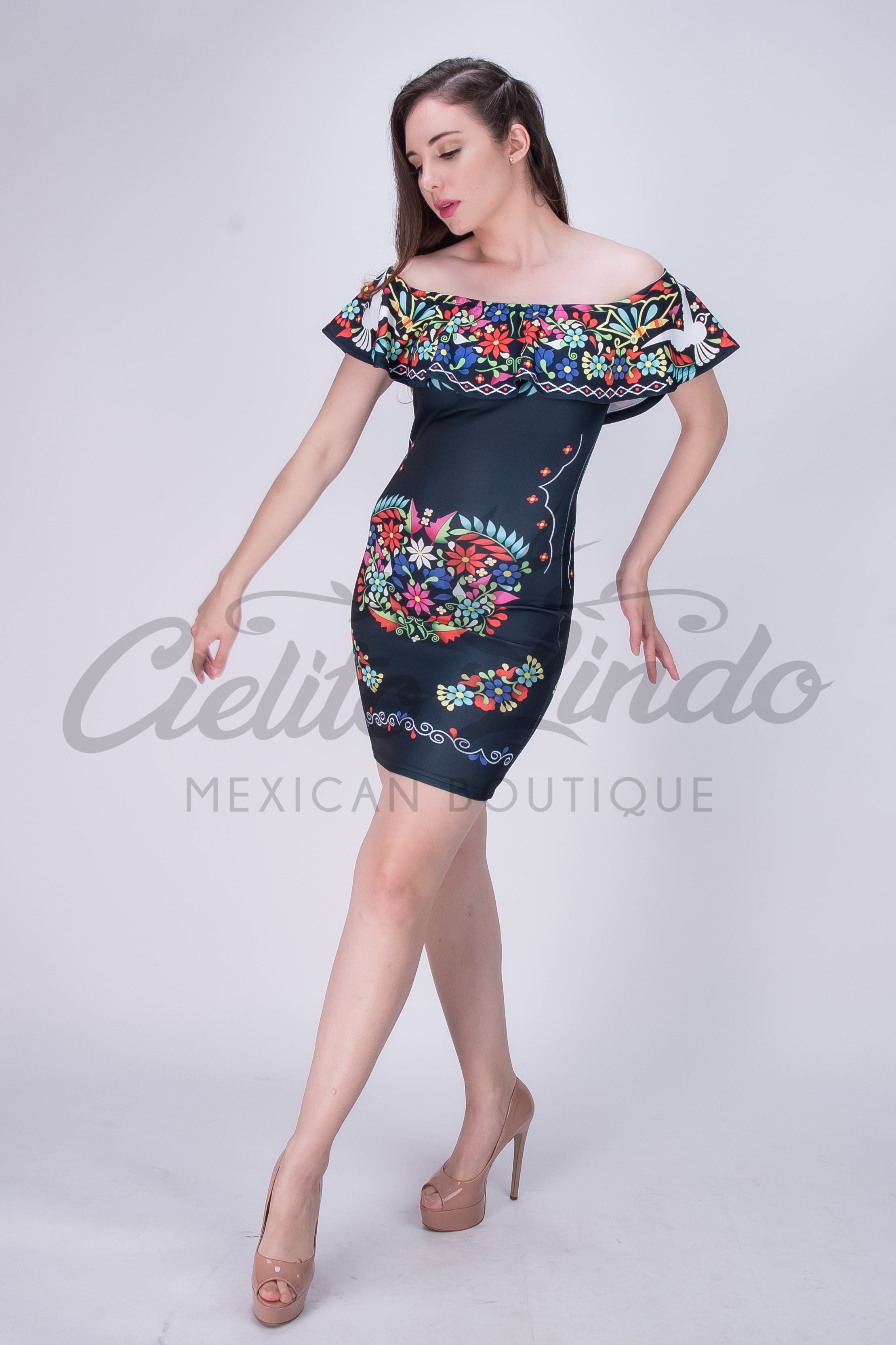 Mexican Floral Printed Bodycon Dress Chula