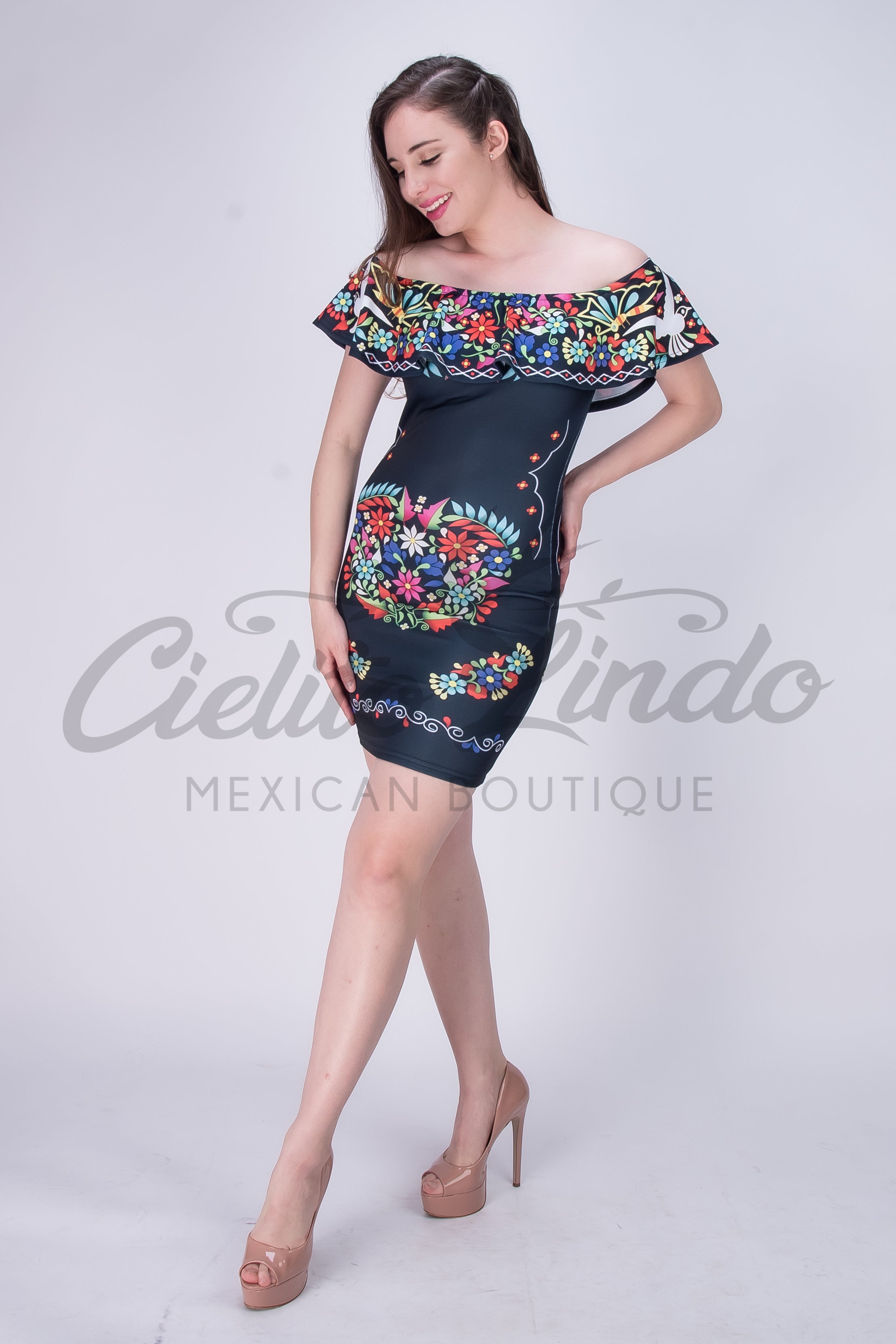 Mexican Floral Printed Bodycon Dress Chula