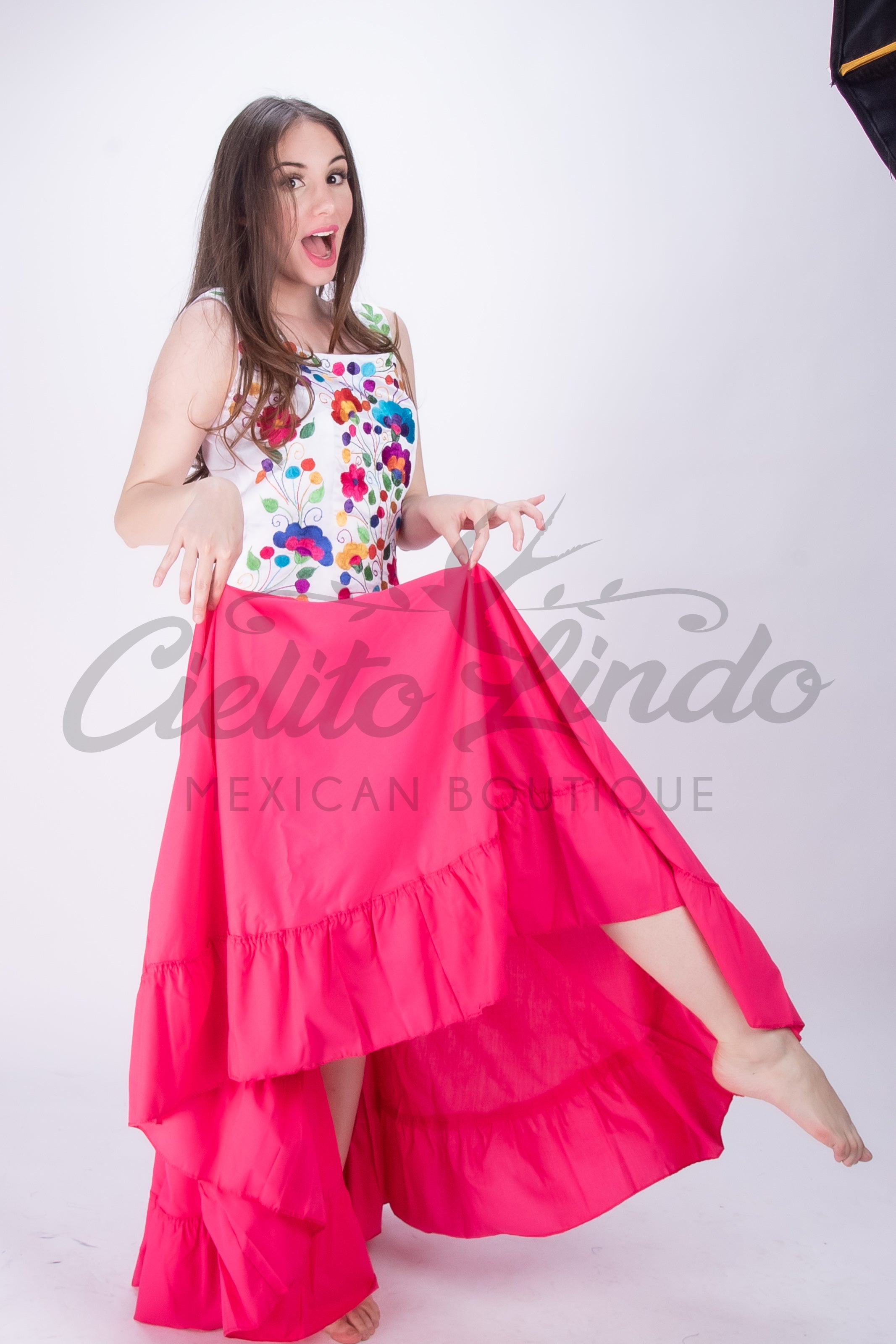 Mexican Folklorico Hot Pink Solid Skirt